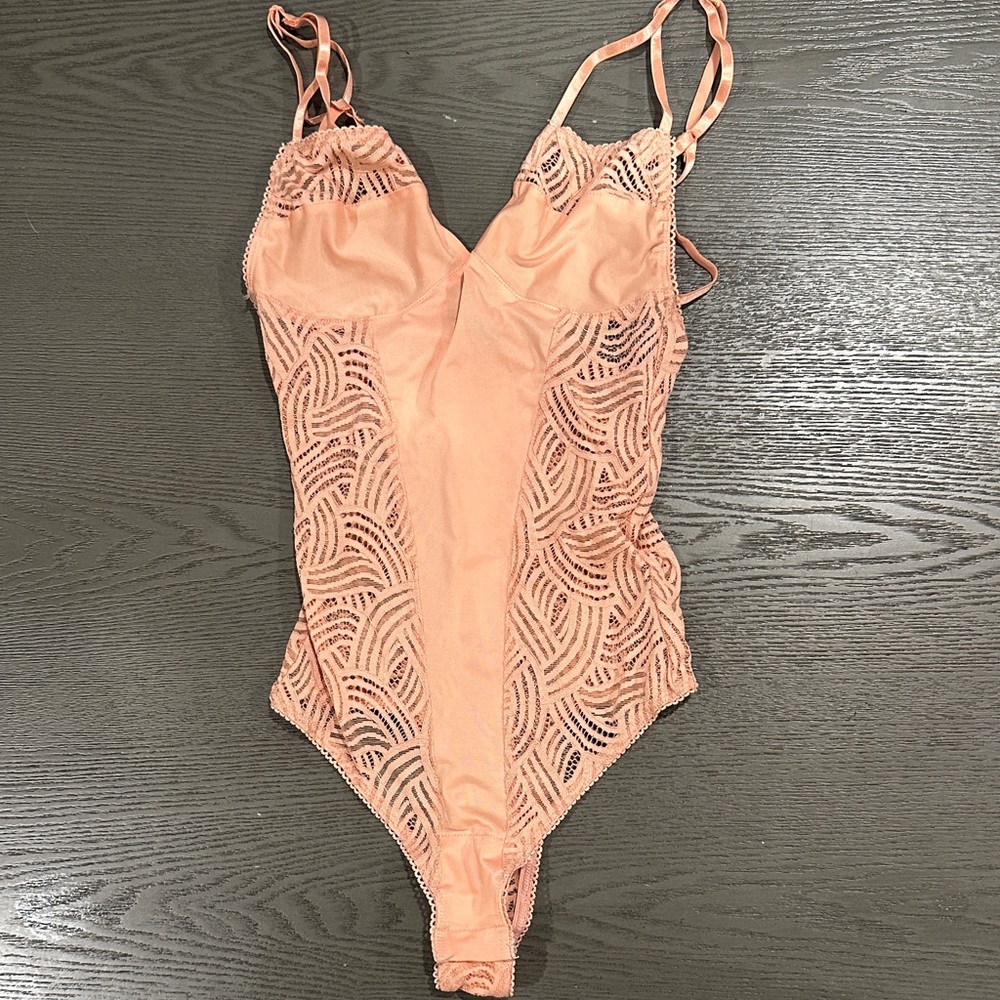 For Love And Lemons Peach Lace Bodysuit